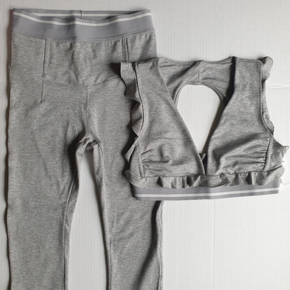 FP Movement Sanctuary Grey Ruffle Matching Active Sports Bra S Crop Leggings XS - Picture 9 of 16